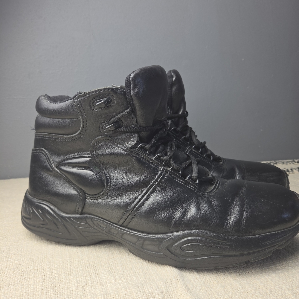 Men's Black Leather High-Top Lace-Up Boots